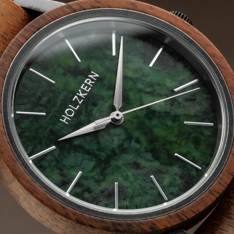 "Bob" watch with koa wood and marble, featuring a natural and elegant design.